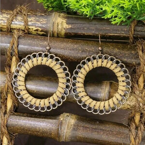 NEW Faux Suede Boho Threaded Drop Hoop Earrings